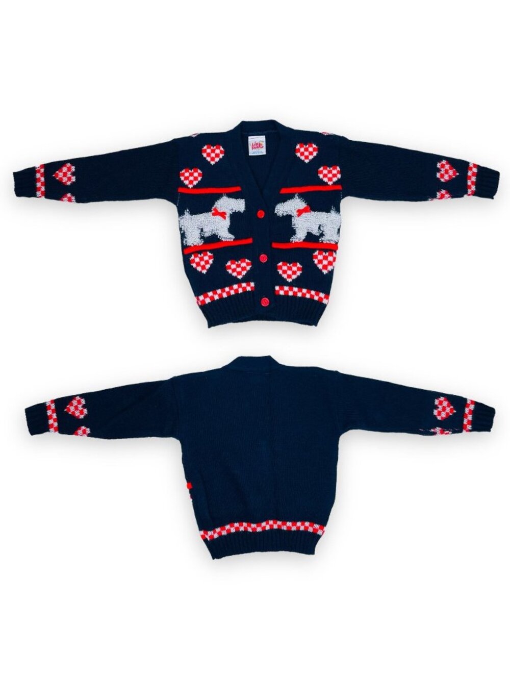 Vintage Girls Valentine's Heart Puppy Dog Long Sleeve Knit Sweater Cardigan 4T 4